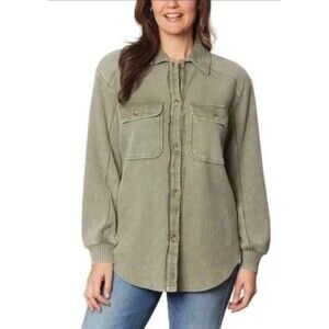 Briggs Women’s Waffle Knit Button-Up Shirt Green Sizes Medium NWT C5
